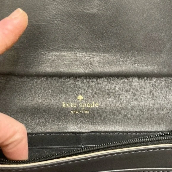 Kate spade dark gray leather bow wallet